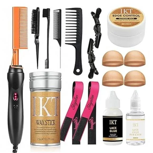 Hot Comb Set, Electric Hair Straightener Comb Curling Iron for Natural Black